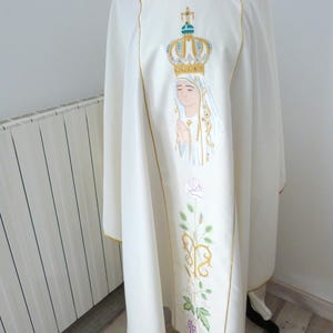 Vintage ecru clergy vestment dress priest cope robe chasuble w Fatima embroidery, liturgical fabric casel casula religious church vestment