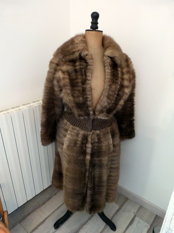 Antique Swiss marmot fur coat w hand knitted wool,