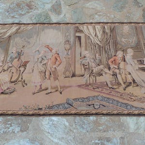 Antique French LARGE wall tapestry wall hanging art decor 1900s Chateau tapestry w elegant Versailles scene, home decor wall art tapestries