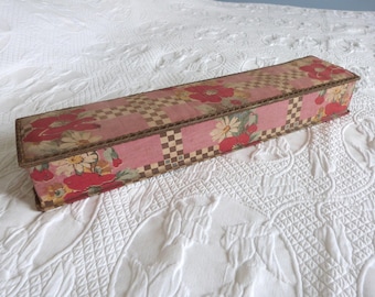 Antique French artdeco floral fabric covered sewing, keepsake, glove or jewelry box, vintage decorative storage box, boudoir home decor