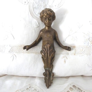 Antique French spelter door pull handle knob w nymph furniture hardware pulls 1800s architectural salvaged hardware architecture antiques