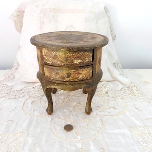 LARGE Vintage Florentine jewelry box chest drawers furniture trinket box, hand painted gilded in round commode shape, shabby chic decor