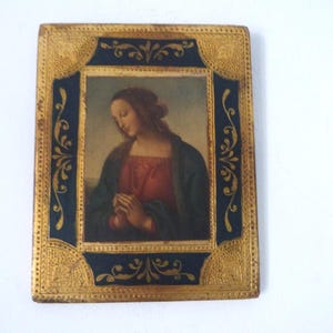 Vintage French frame madonna the Virgin by Pietro Perugino icon gilded wooden devotional religious frame devotional wall decor art gift