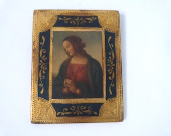 Vintage French frame madonna the Virgin by Pietro Perugino icon gilded wooden devotional religious frame devotional wall decor art gift