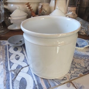 Antique pottery jar, handmade pot in white glazed earthenware Moulin des Loups, farmhouse country kitchen decoration