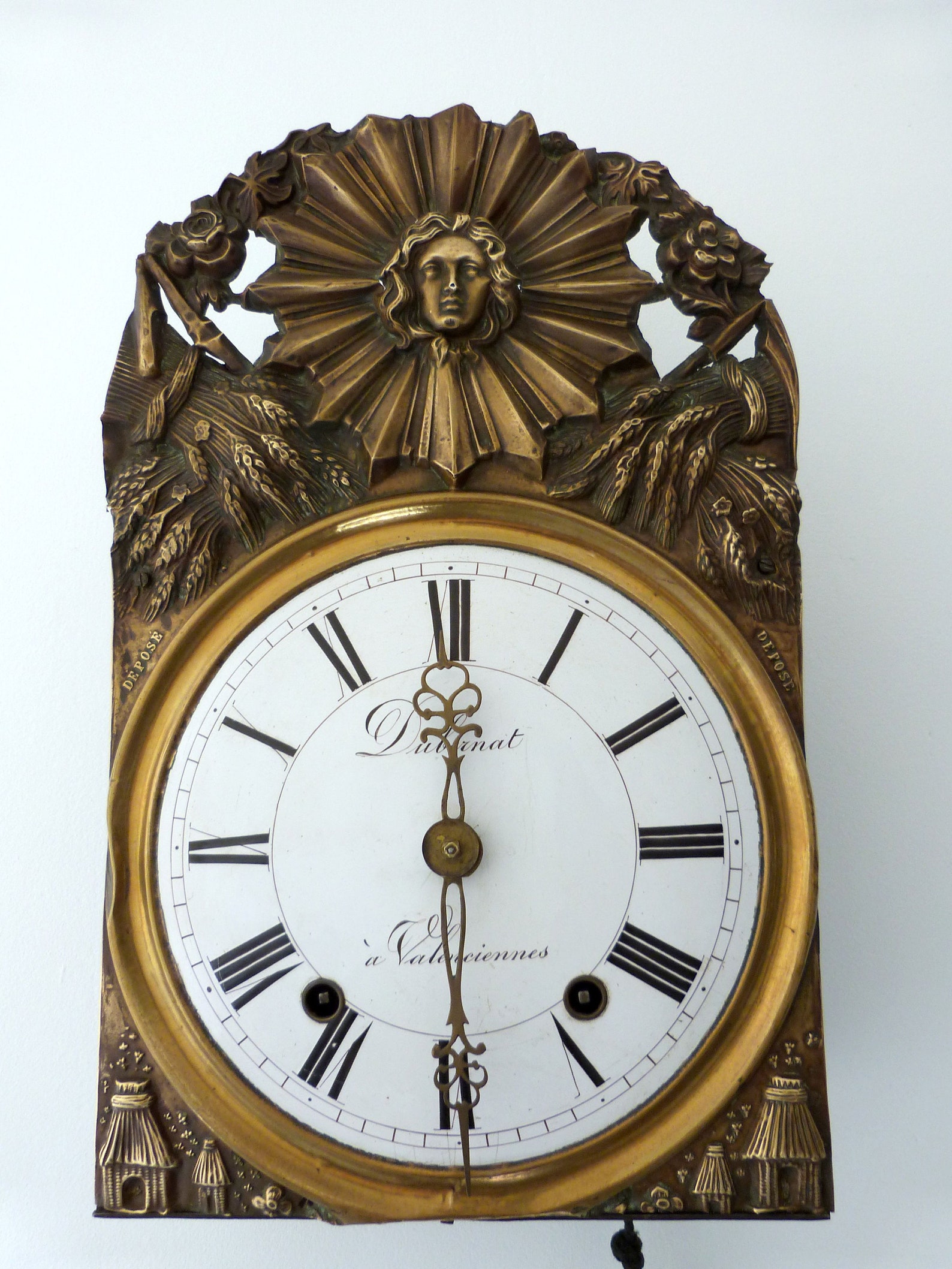 Antique French wall clock 1800s brass w enamel comptoise Etsy