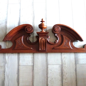 French antique door pediment XL handcarved wooden architectural salvaged hanging canopy fronton w acanthus, finial, architecture home decor