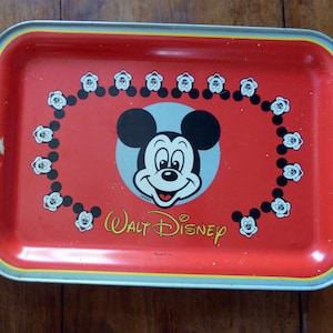 Vintage French Mickey Mouse Walt Disney LARGE serving tray metal litho tray made in France for European market, gift for Disney collection