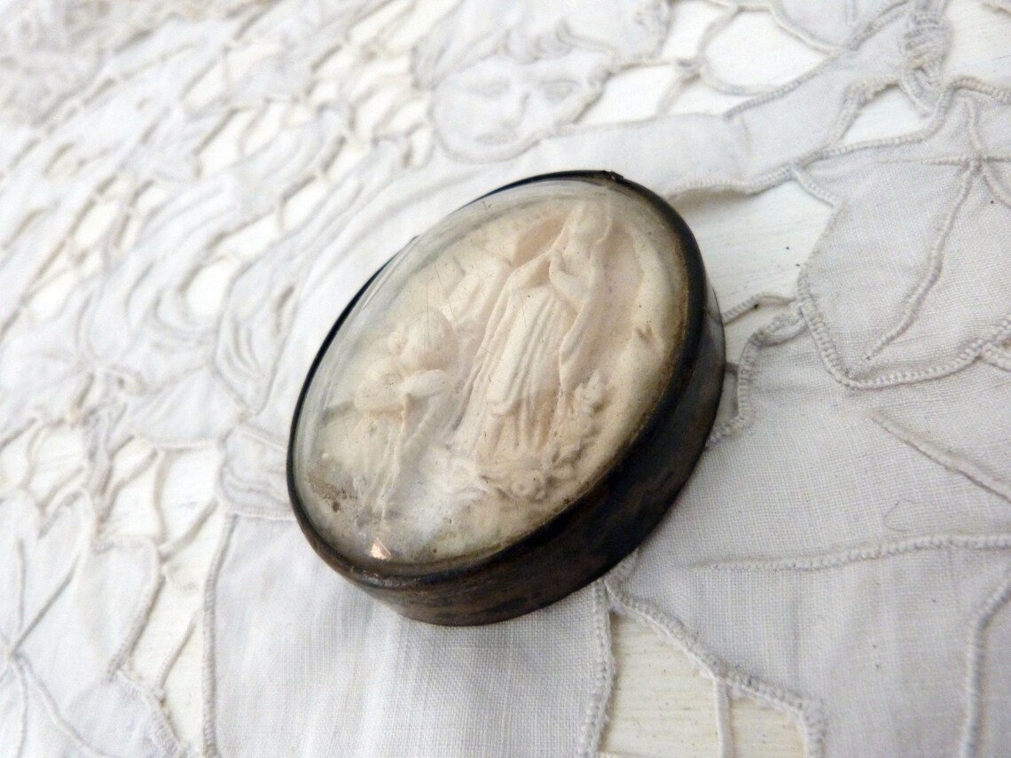 Antique French 1800s Religious Meerschaum Frame W Holy Virgin Mary Our ...