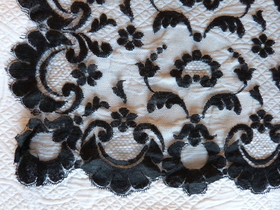 French antique black lace shawl wrap mantilla vei… - image 7