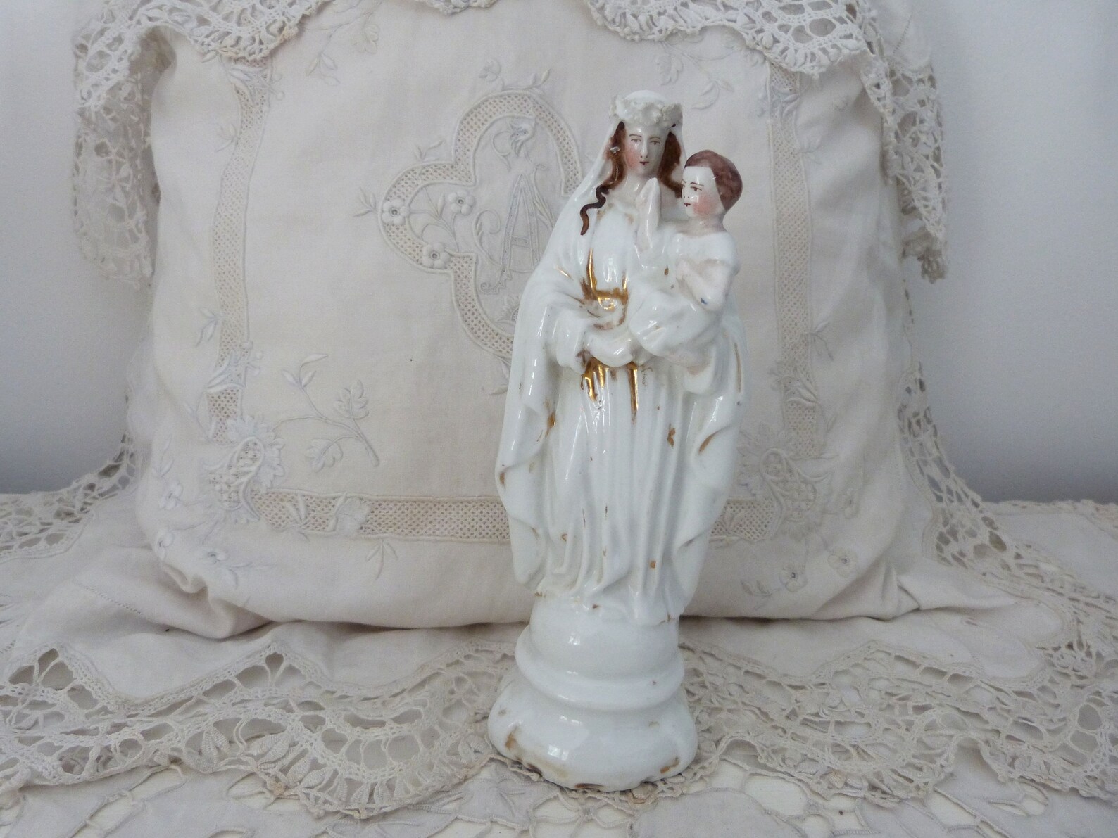 Madonna With Child Jesus Holy Virgin Mary Gilded Porcelain Statue ...