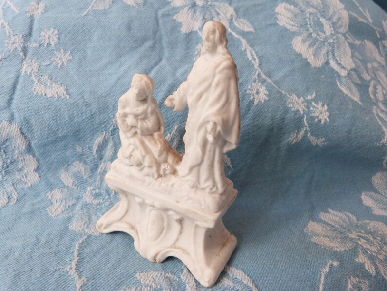 Antique French religious statue Jesus Christ w Madonna bisque image 1
