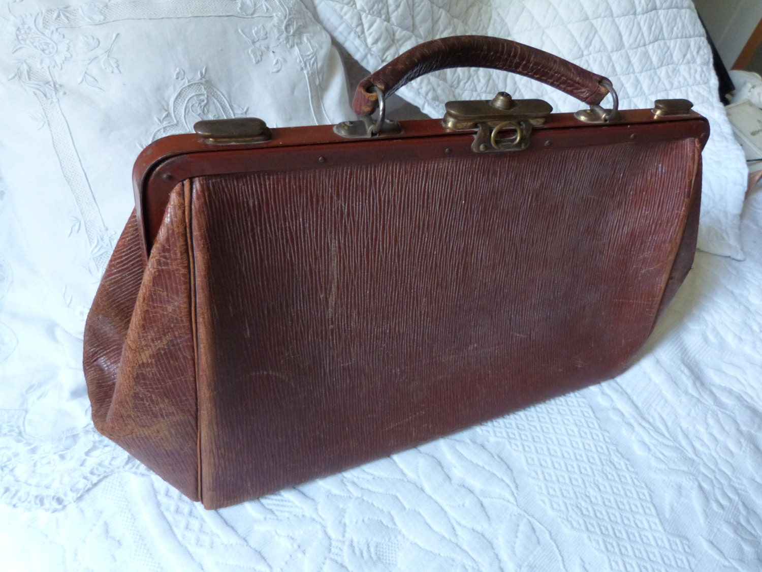 Antique leather doctor bag suitcase luggage French travel bag Etsy