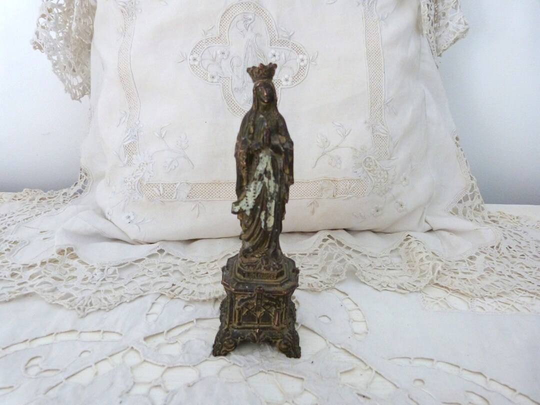 Antique French Religious Statue Holy Virgin Mary of Lourdes Madonna Our ...