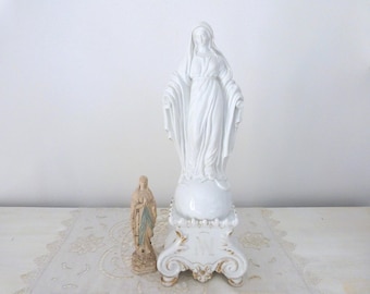 TALL Antique French 1800s religious bisque porcelain Madonna statue w snake our Holy virgin Mary our lady statue sculpture, devotional gift