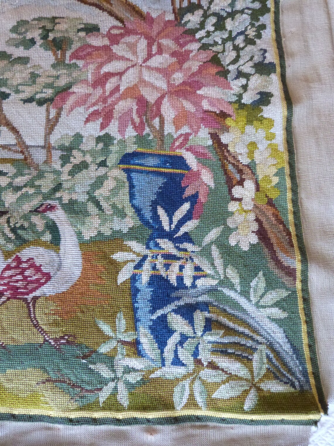Vintage French needlepoint canvas wall hanging tapestry w hand Etsy