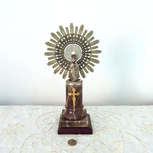 BIG vintage religious our lady of the Pillar alabaster statue sculpture Mother infant child Jesus Christ w halo crown 1900 church deco gift