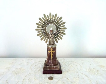 BIG vintage religious our lady of the Pillar alabaster statue sculpture Mother infant child Jesus Christ w halo crown 1900 church deco gift