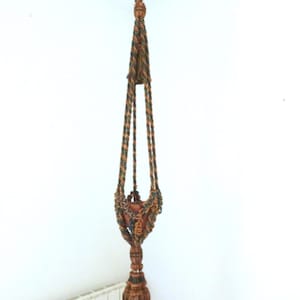 Antique French woven plant pot holder made w curtain tie back 1800s tassel holdback w ropecord, macramé, wooden interior, decorative tassels