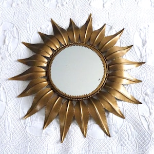 BIG Starburst Sunburst mirror vintage French gilded metal wall hanging mirror, LARGE antique star mirror sun mirror, French home decor gift