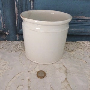 Antique pottery jar, handmade pot in white glazed earthenware Moulin des Loups, farmhouse country kitchen decoration image 10
