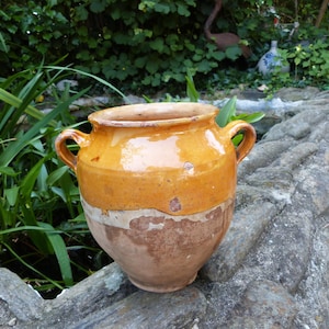 Antique French confit pot BIG Provence pottery decor handmade yellow glazed terra cotta pot south France, farmhouse country kitchen decor