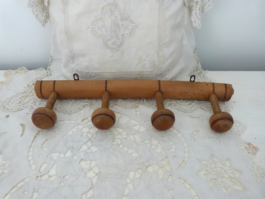 French Antique Coat Rack Peg Hook Hat Rack Carved Wooden Wall Rustic Coat Hanger W 4 Knobs Hat