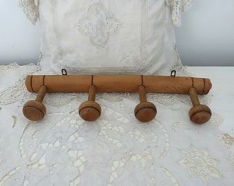 French antique coat rack peg hook hat rack carved wooden wall rustic coat hanger w 4 knobs hat hooks, wood hat hanger French home decor