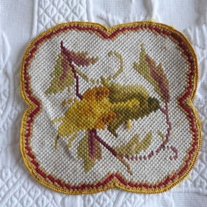 BIG antique French needlepoint application applique patch w handembroidered floral religious embroidery church or priest vestment