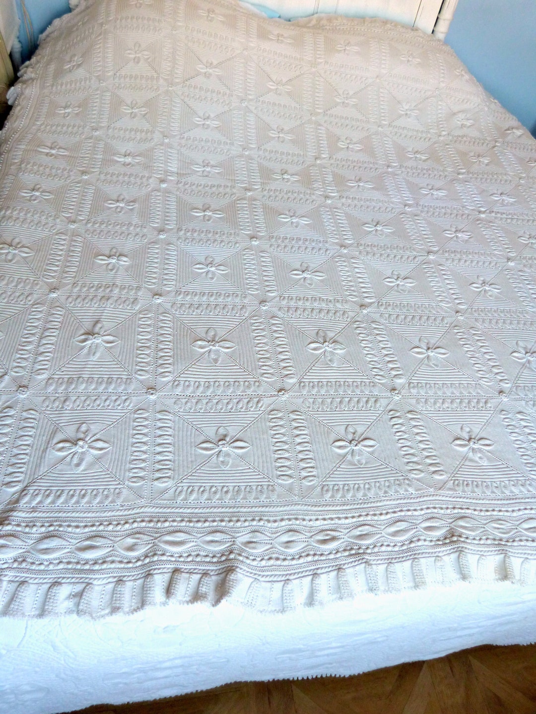 Antique Hand Crocheted Bedspread Afghan Blanket Handmade Etsy