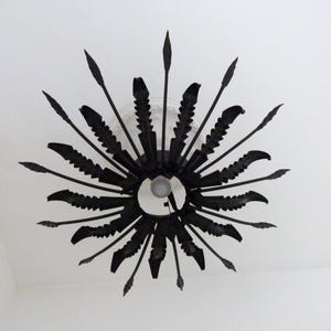 Star burst antique French black tole metal sunburst starburst lighting sun burst chandelier hanging ceiling light lamp sconce gothic decor