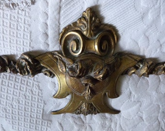 Antique French bronze furniture hardware, 1800s french hard ware cartouche w roses, LARGE salvaged architectural hardware French home decor