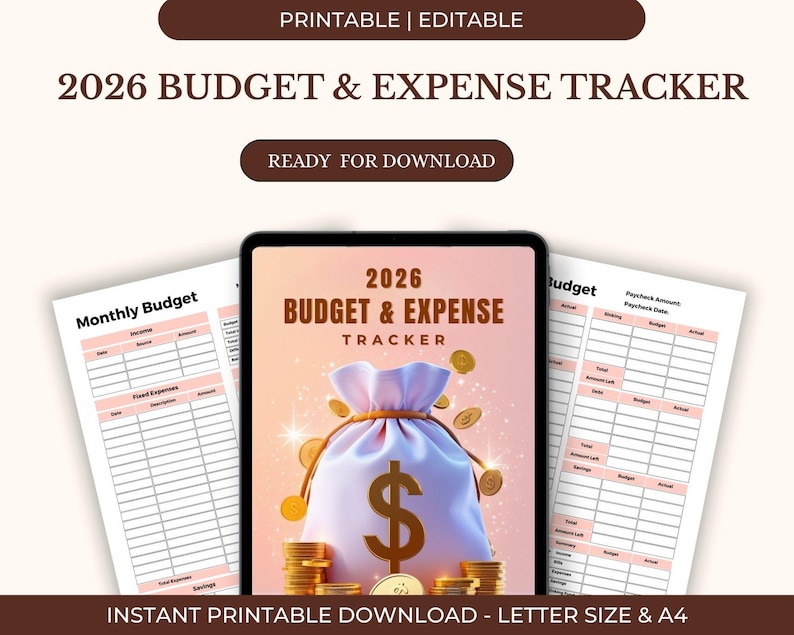2026 Budget Planner Printable, Expense Tracker PDF, Financial Goals ...