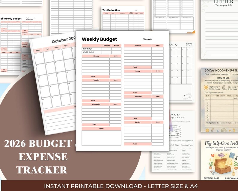 2026 Budget Planner Printable, Expense Tracker PDF, Financial Goals ...
