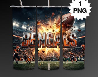 Bengal Football 20oz Skinny Tumbler Wrap PNG Sport Team Sublimation Wrap, Game Day Tumbler Design, Digital Printable File, Instant Download