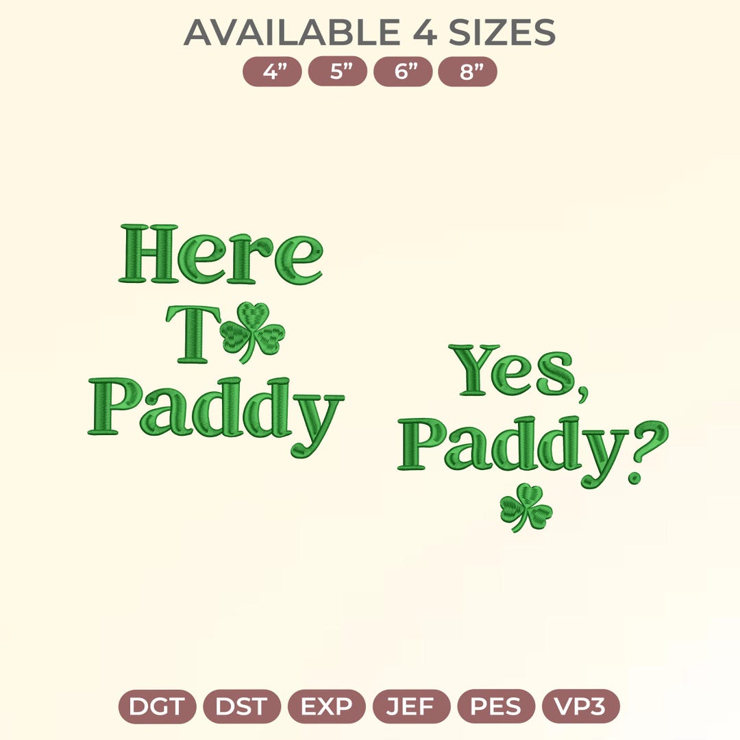 Here to Paddy & Yes Paddy Embroidery Design | St Patrick’s Day Couple ...
