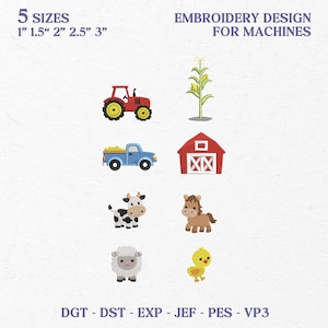 Mini Bauernhof Stickerei Icons Bundle, Traktor Scheune Mais LKW, Kuh Schwein Pferd Küken, Kinder Bauernhof Maschinenstickdateien, Instant Download
