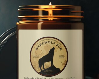 Howling Werewolf Illustration Candle | Amber Jar Soy Candle