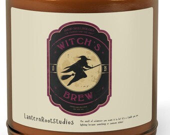 Witch's Brew Candle soy candle | amber jar, Halloween witch label