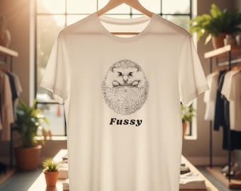 Grumpy Hedgehog 'Fussy' Graphic Tee – Whimsical Animal Sketch Shirt