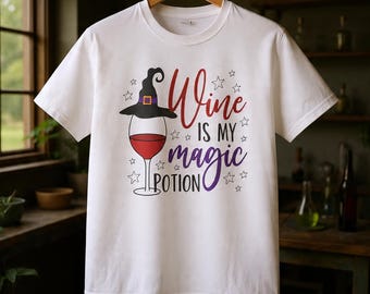 Wine Is My Magic Potion T-Shirt | Witch Hat Wine Glass Tee