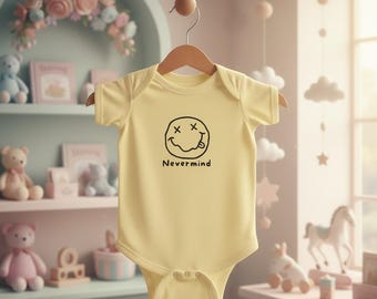 Nirvana Inspired Smiley Face Nevermind Infant Bodysuit | Rock Band Baby Onesie