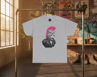 Camiseta de gato punk - Mohawk rosa estilo vintage de los 80