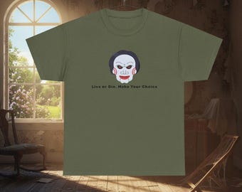 Creepy JigSaw Mask Face Live or Die Tee | Horror Graphic T-Shirt