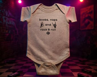 boobs naps and rock & roll Infant Bodysuit | baby onesie with rock hand signs