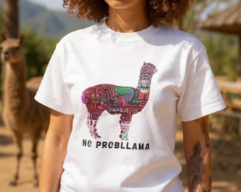 No Probllama Llama Tee | Colorful Patterned Llama Graphic Shirt
