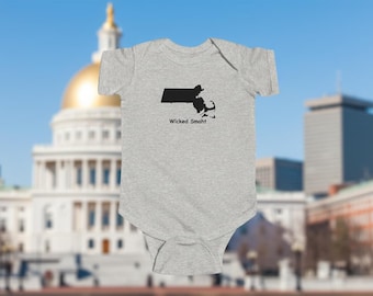 Infant Bodysuit - 'Wicked Smart' Massachusetts State Silhouette Baby Onesie