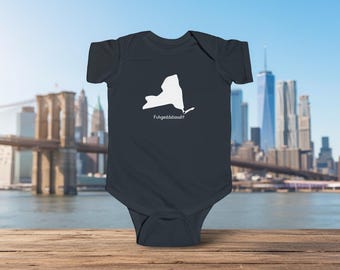New York Silhouette Infant Bodysuit: NY State Baby Onesie Fuhgeddaboudit