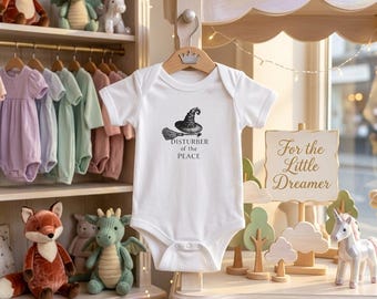 Disturber of the Peace baby bodysuit | witch hat illustration