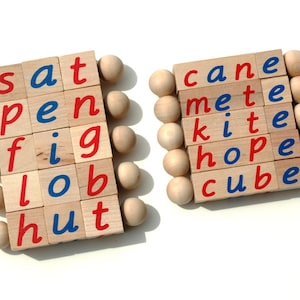Juego de bloques de lectura fonética y silenciosa de Quality Montessori: juguetes educativos manipulativos hechos a mano para lectores principiantes